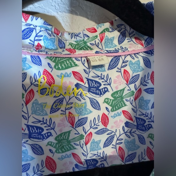 Boden Colorful Leaf Print Classic Cotton Button Down Shirt Size 8R - Picture 5 of 8